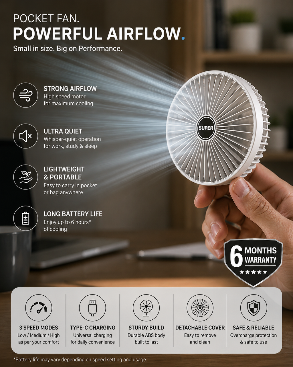 PocketBreeze™ || Portable Pocket fan with 6 Months Warranty